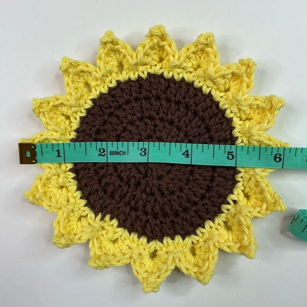 Sunflower Cup Mug Coasters Set of 4 Handcrafted Crochet by Seller Yellow Brown